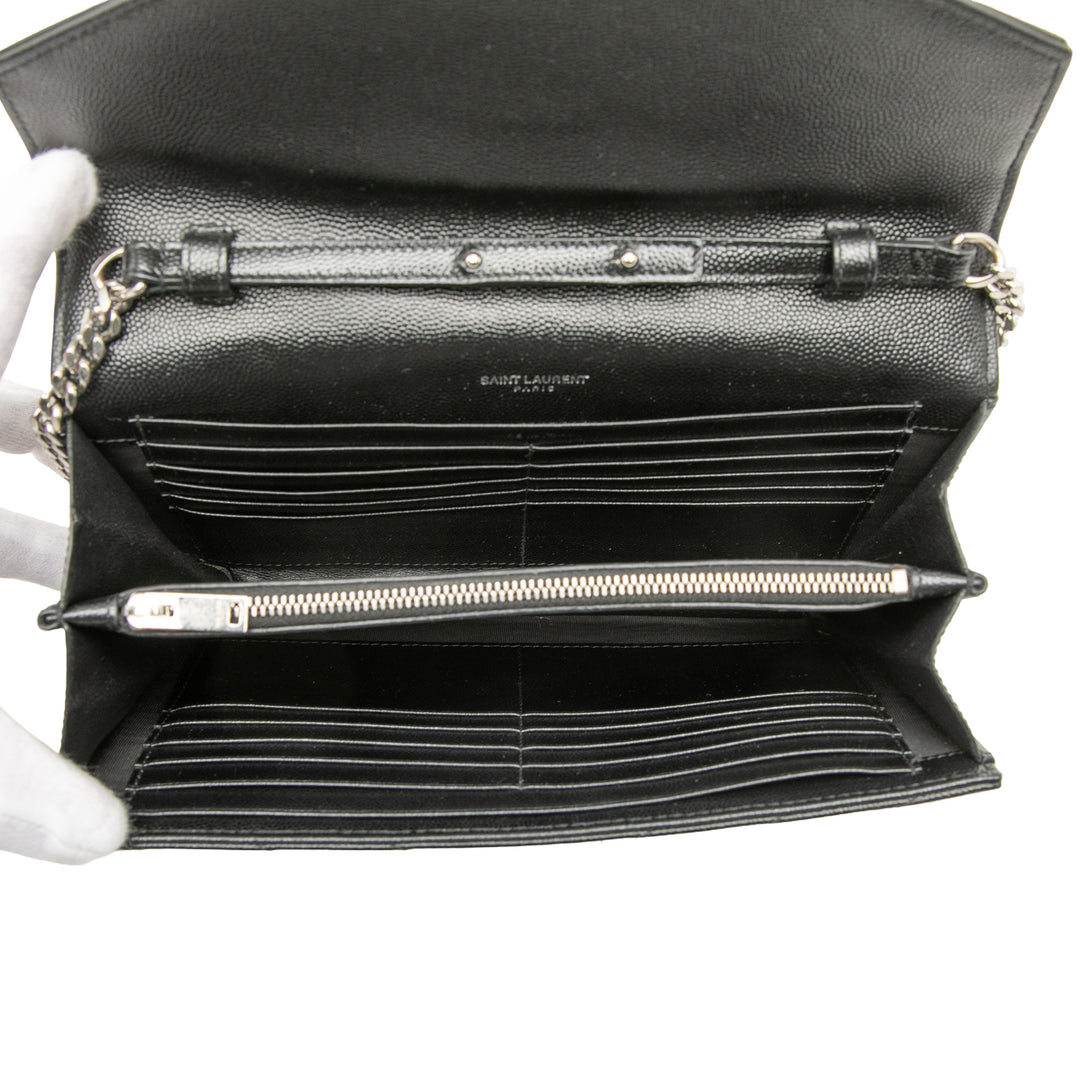 Saint Laurent Grain De Poudre Chevron Monogram Envelope Chain Portefeuille
