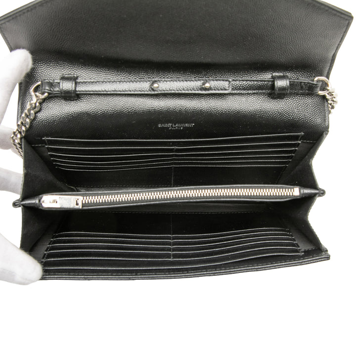 Saint Laurent Grain De Poudre Chevron Monogram Envelope Chain Portefeuille