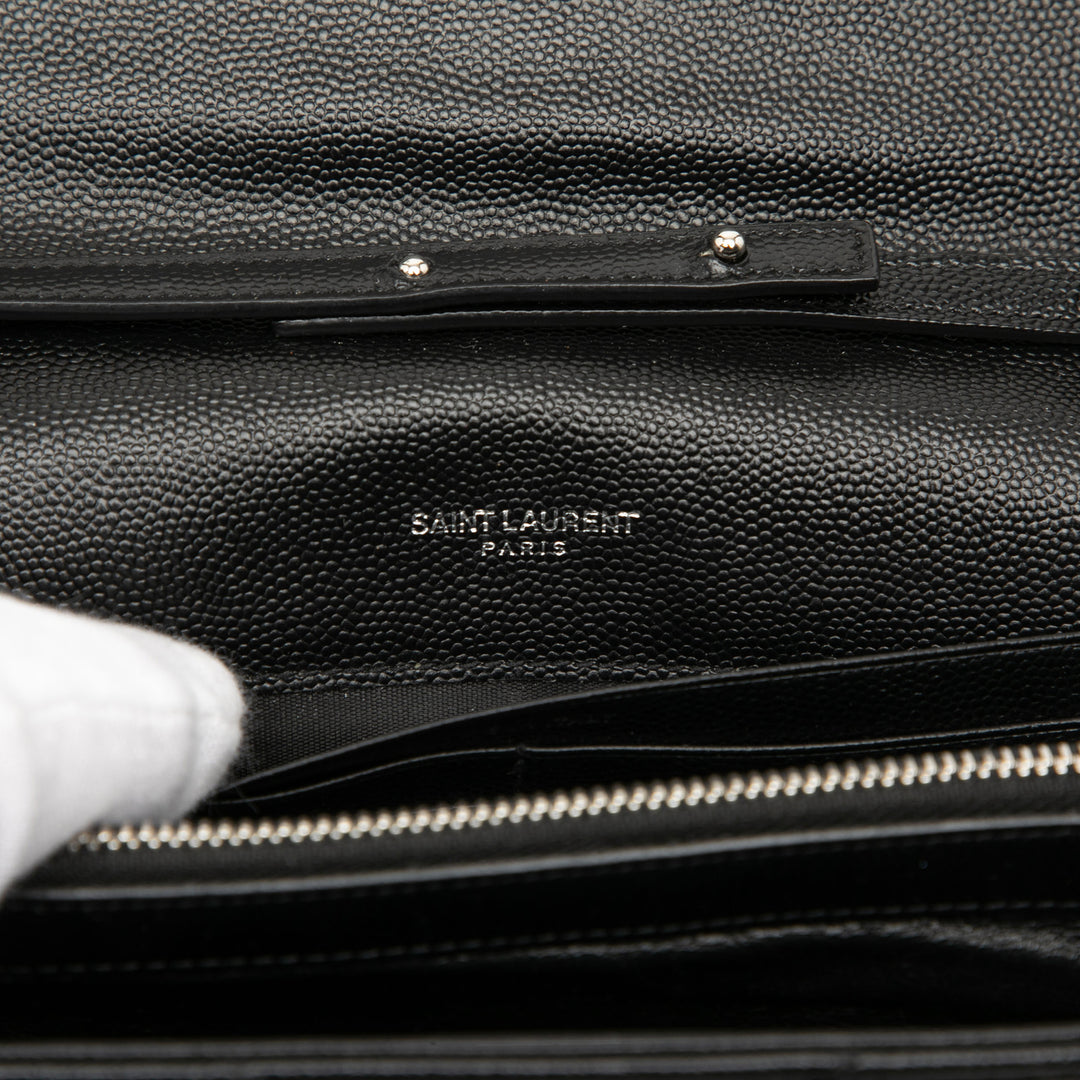 Saint Laurent Grain De Poudre Chevron Monogram Envelope Chain Portefeuille