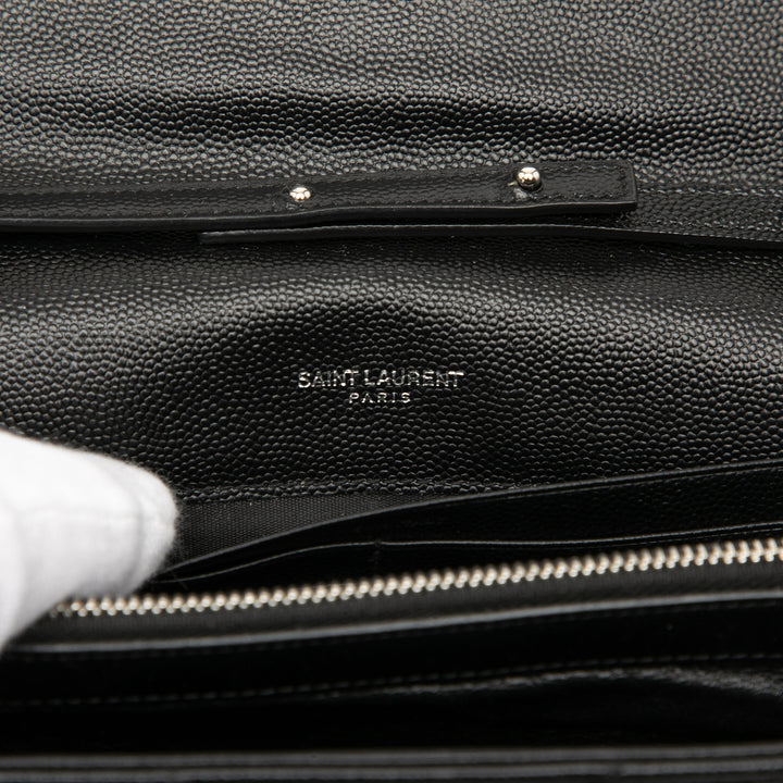 Saint Laurent Grain De Poudre Chevron Monogram Envelope Chain Portefeuille