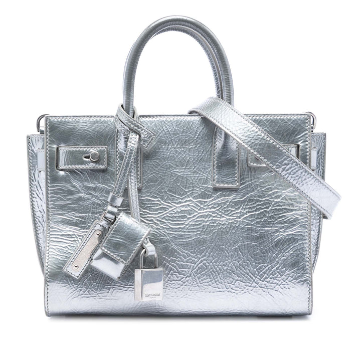 Saint Laurent Nano Metallic froissé Cuir de veau Supple Sac De Jour Sac