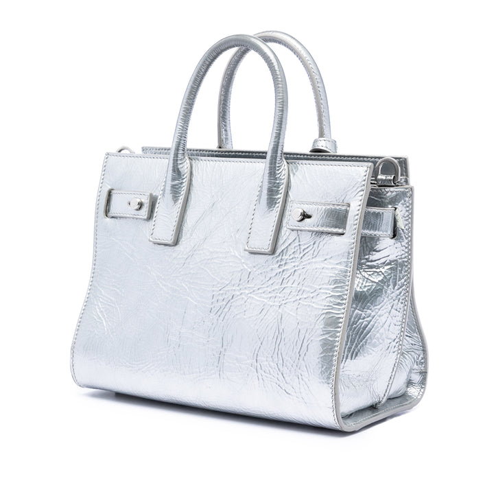 Saint Laurent Nano Metallic froissé Cuir de veau Supple Sac De Jour Sac