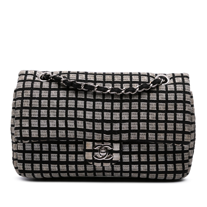 Medium Classic Ribbon Tweed Double Flap White - Gaby Paris