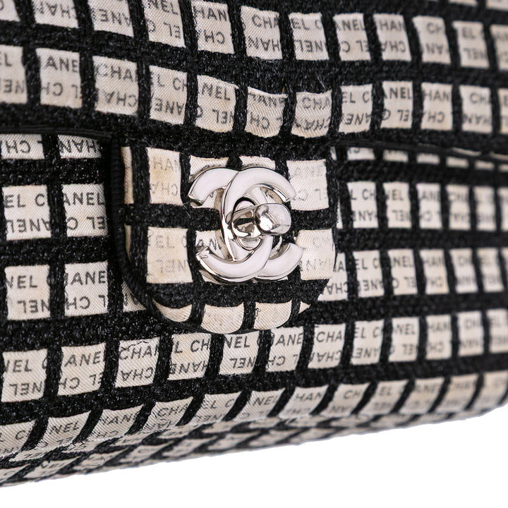 Medium Classic Ribbon Tweed Double Flap White - Gaby Paris