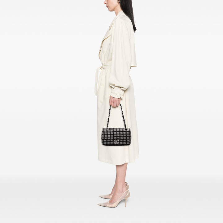 Medium Classic Ribbon Tweed Double Flap White - Gaby Paris
