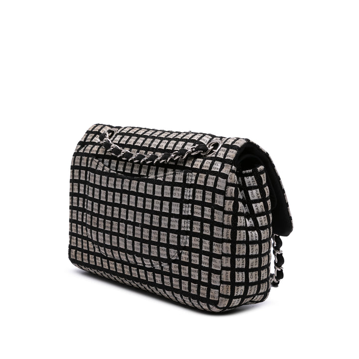 Medium Classic Ribbon Tweed Double Flap White - Gaby Paris