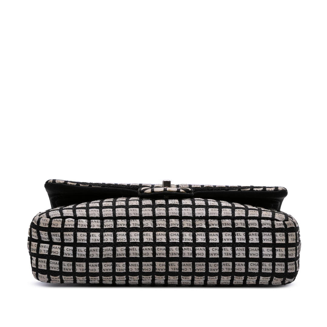 Medium Classic Ribbon Tweed Double Flap White - Gaby Paris
