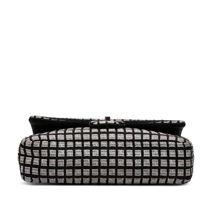 Medium Classic Ribbon Tweed Double Flap White - Gaby Paris