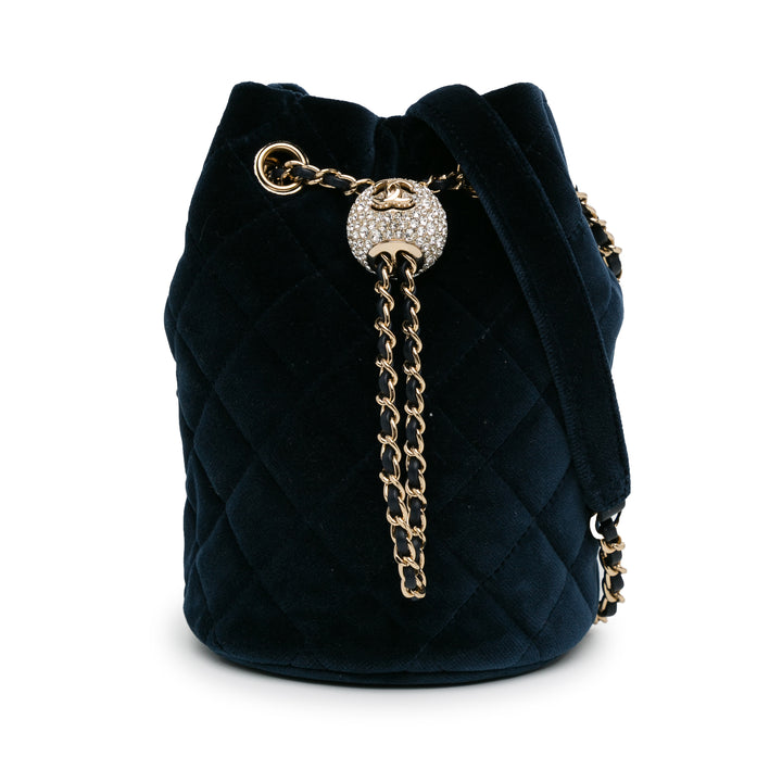 Velvet Crystal Pearl Crush Bucket Bag Blue - Gaby Paris