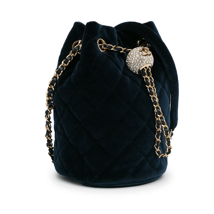 Velvet Crystal Pearl Crush Bucket Bag Blue - Gaby Paris