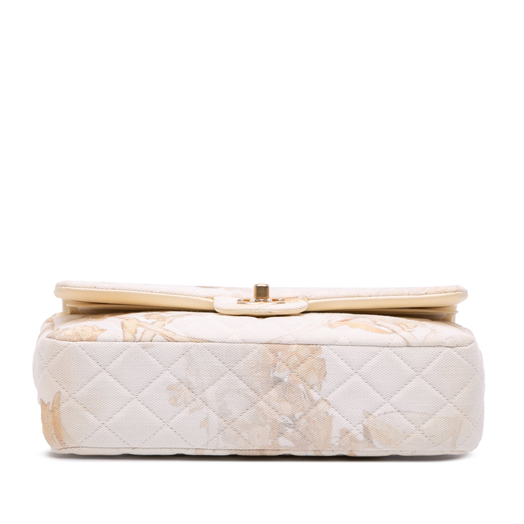 Medium Classic Printed Denim Floral Double Flap Brown - Gaby Paris