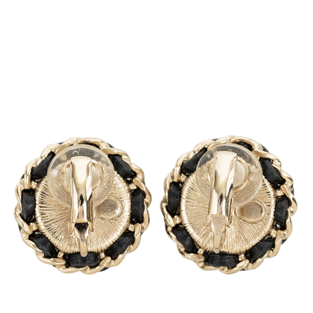 CC plaqué Tissé Strass et Perles fantaisie Rond À clip Boucles d'oreilles Doré