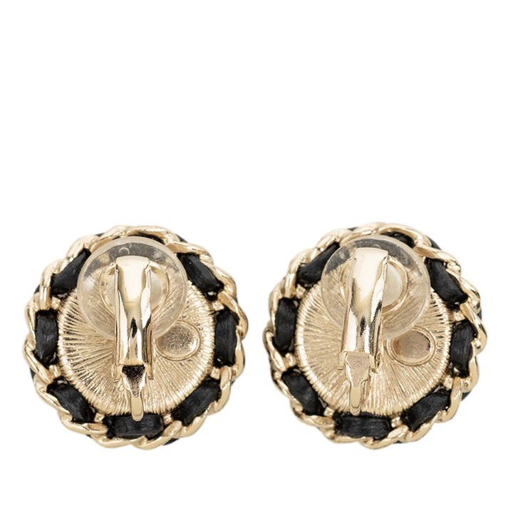 CC plaqué Tissé Strass et Perles fantaisie Rond À clip Boucles d'oreilles Doré