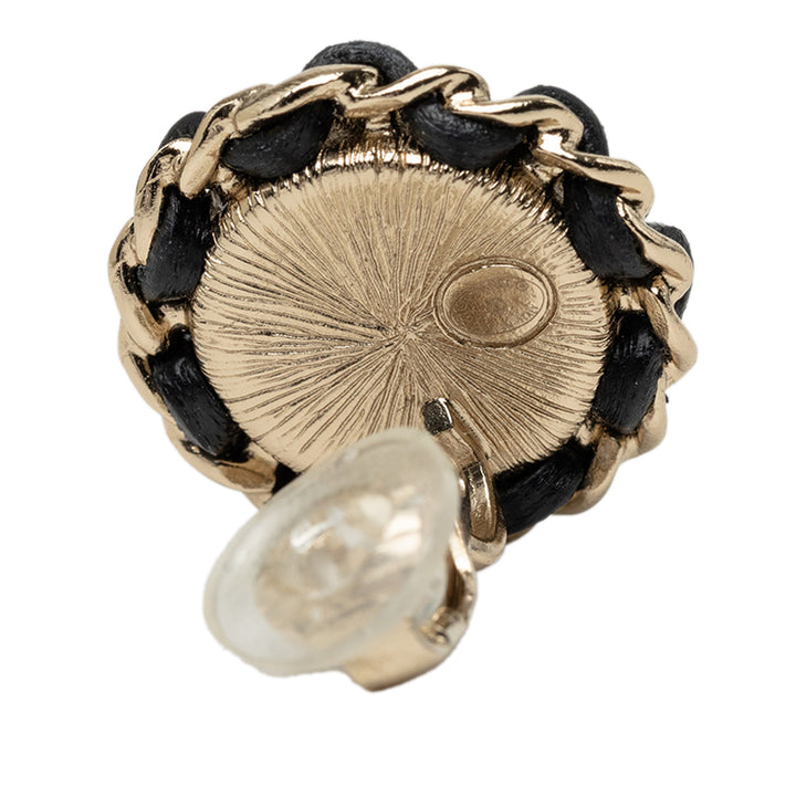 CC plaqué Tissé Strass et Perles fantaisie Rond À clip Boucles d'oreilles Doré