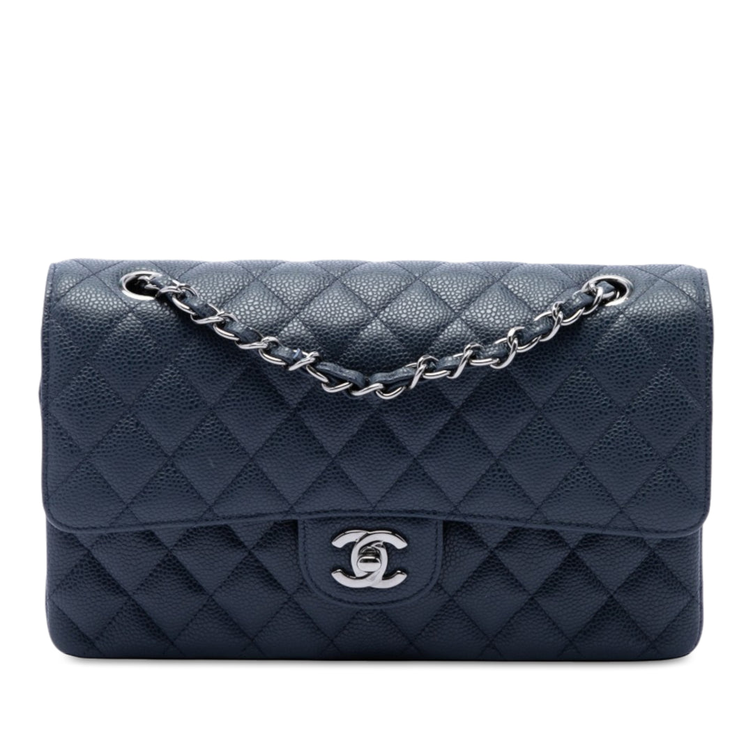 Chanel Classic Double rabat Moyen Cuir caviar Bleu – vue principale – GABY PARIS
