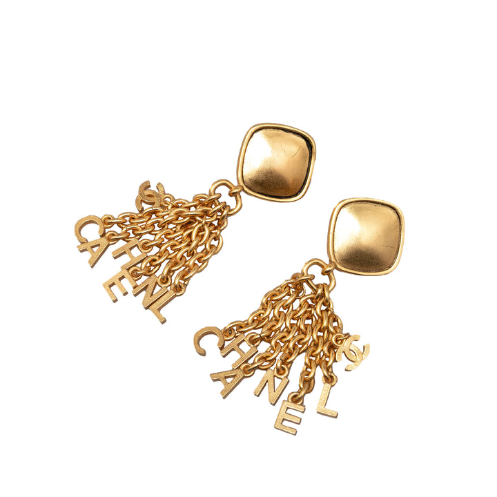 Gold Plated CHANEL Fringe Dangle Clip on Earrings Gold - Gaby Paris