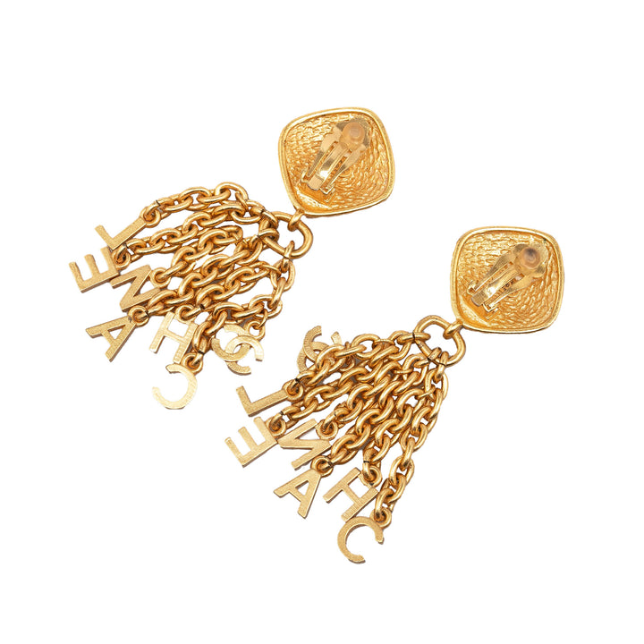 Gold Plated CHANEL Fringe Dangle Clip on Earrings Gold - Gaby Paris