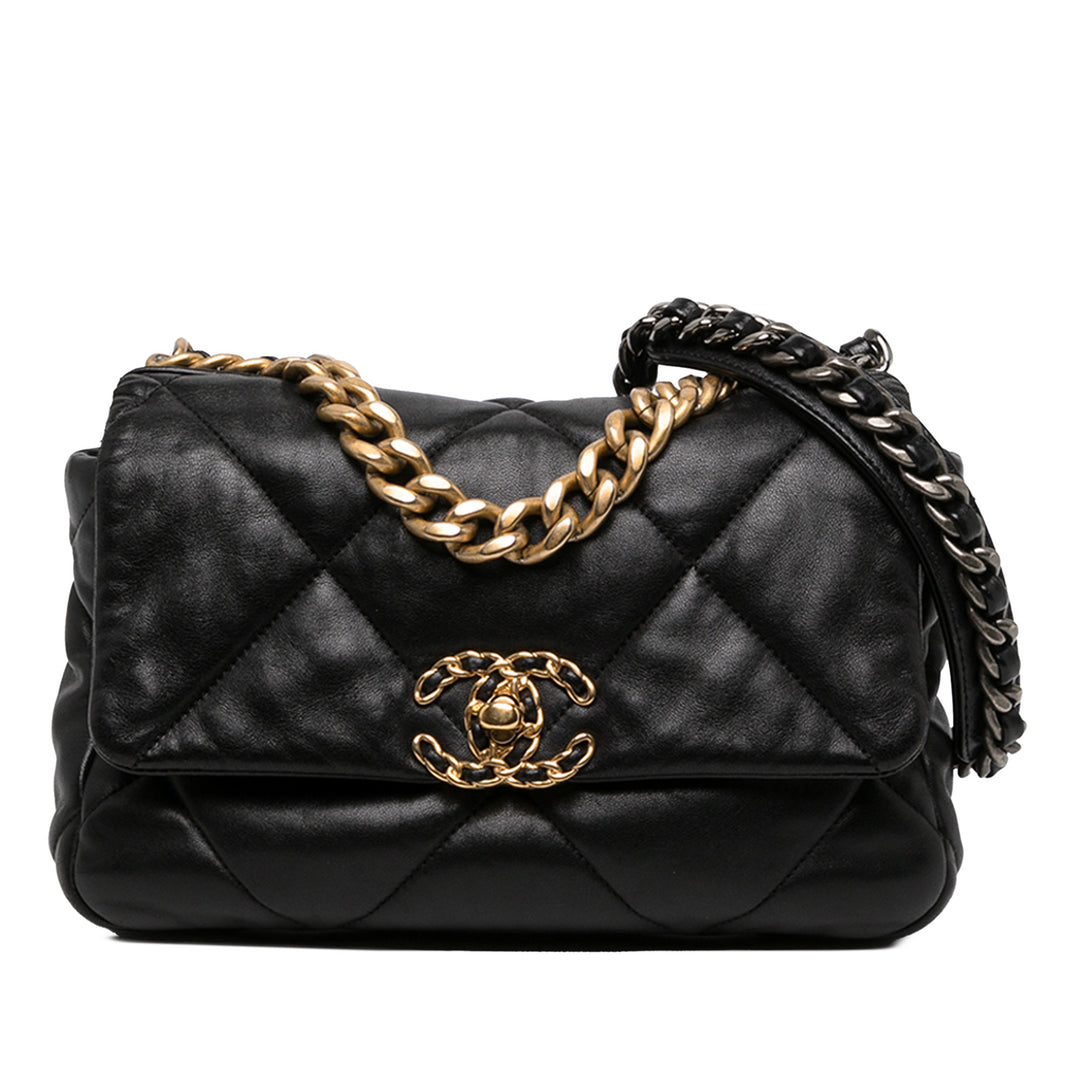 Chanel Sac à main 19 à rabat Moyen Cuir d'agneau Noir – vue principale – GABY PARIS