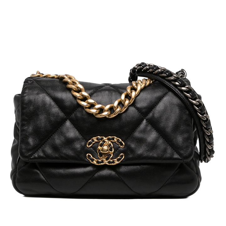 Chanel Sac à main 19 à rabat Moyen Cuir d'agneau Noir – vue principale – GABY PARIS
