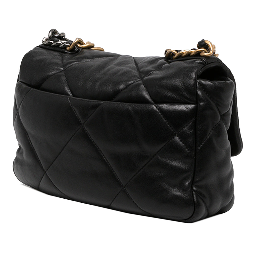 Chanel Sac à main 19 à rabat Moyen Cuir d'agneau Noir – vue 2 – GABY PARIS