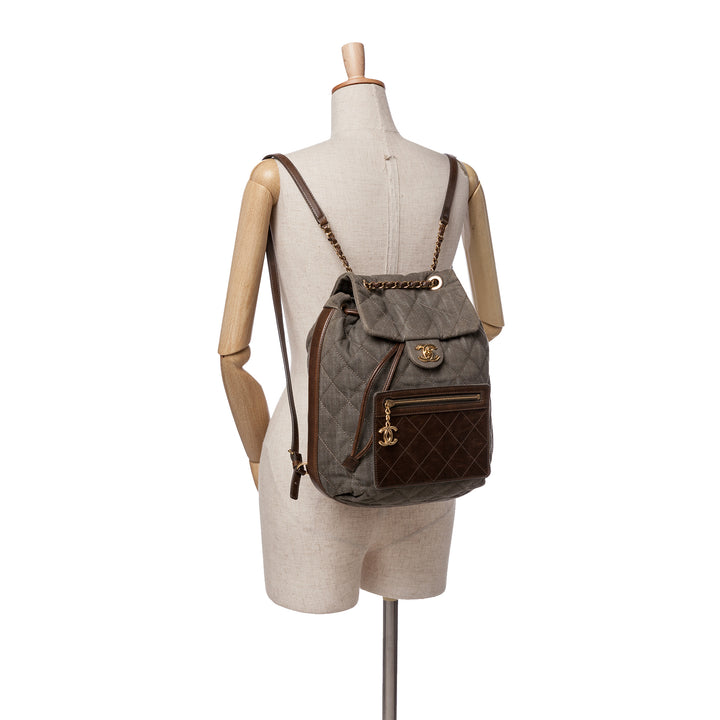 CC Quilted Denim and Calfskin Backpack Green - Gaby Paris