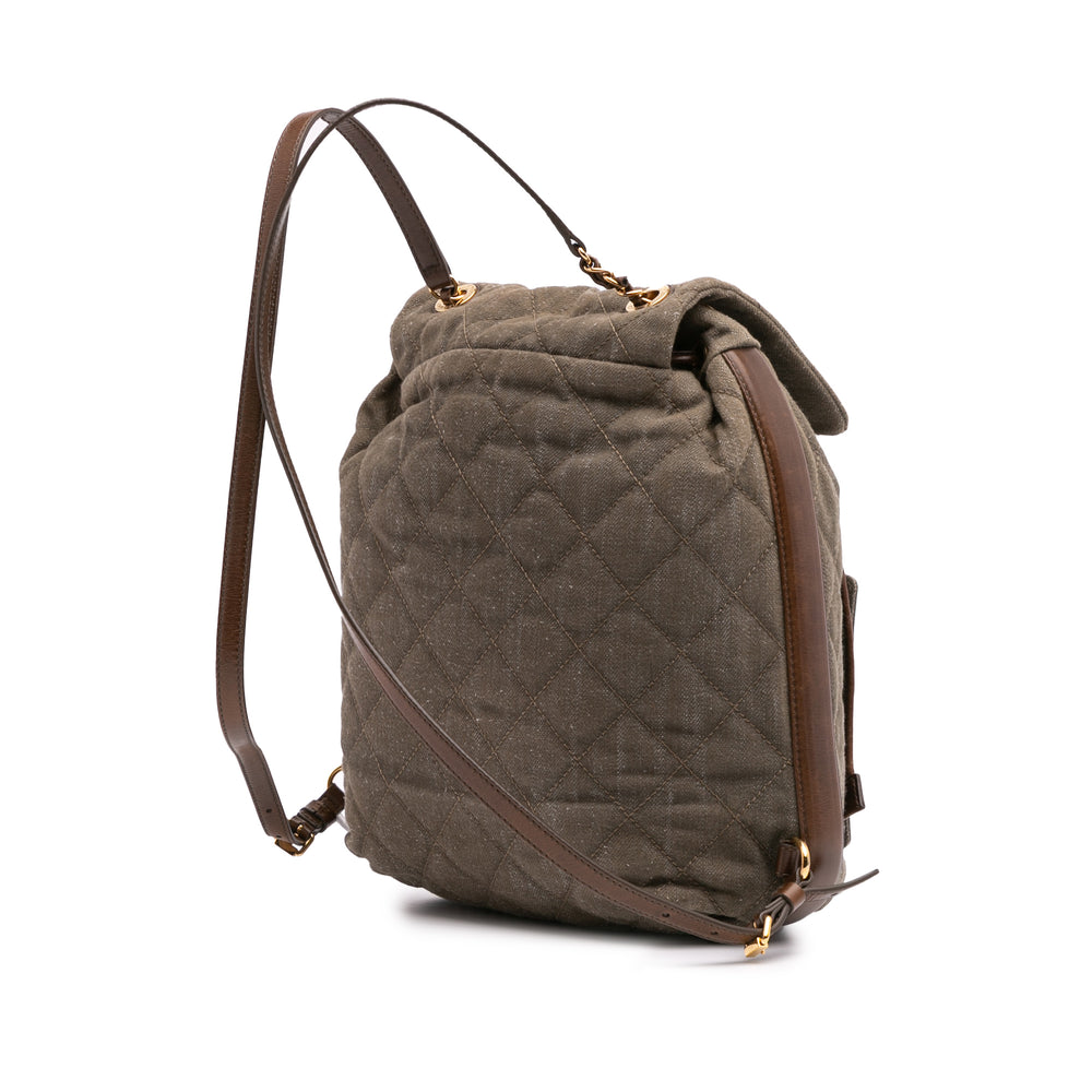 CC Quilted Denim and Calfskin Backpack Green - Gaby Paris