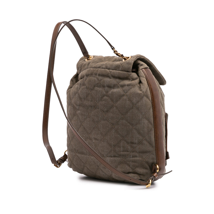 CC Quilted Denim and Calfskin Backpack Green - Gaby Paris