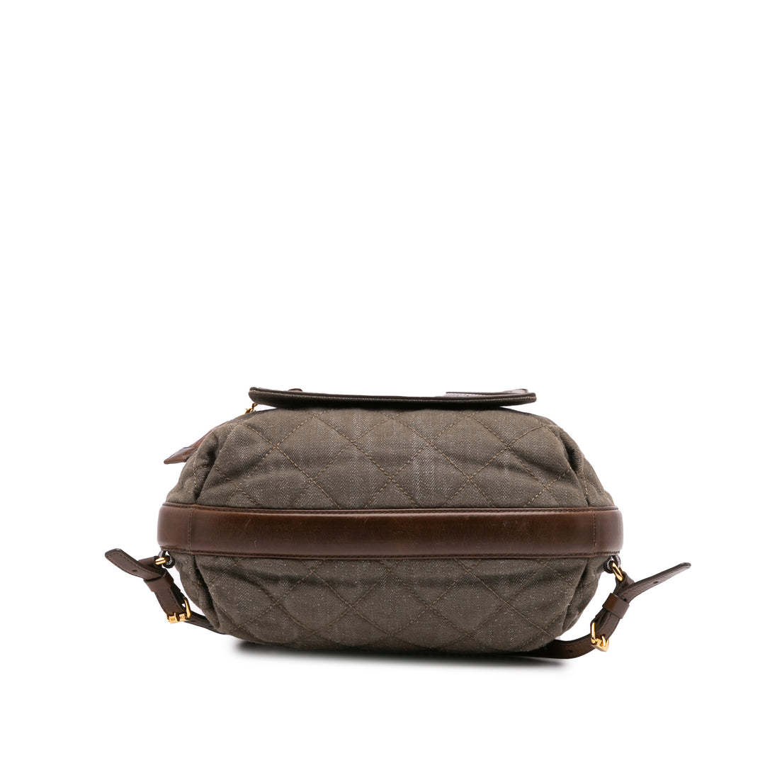 CC Quilted Denim and Calfskin Backpack Green - Gaby Paris