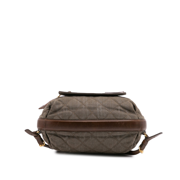 CC Quilted Denim and Calfskin Backpack Green - Gaby Paris