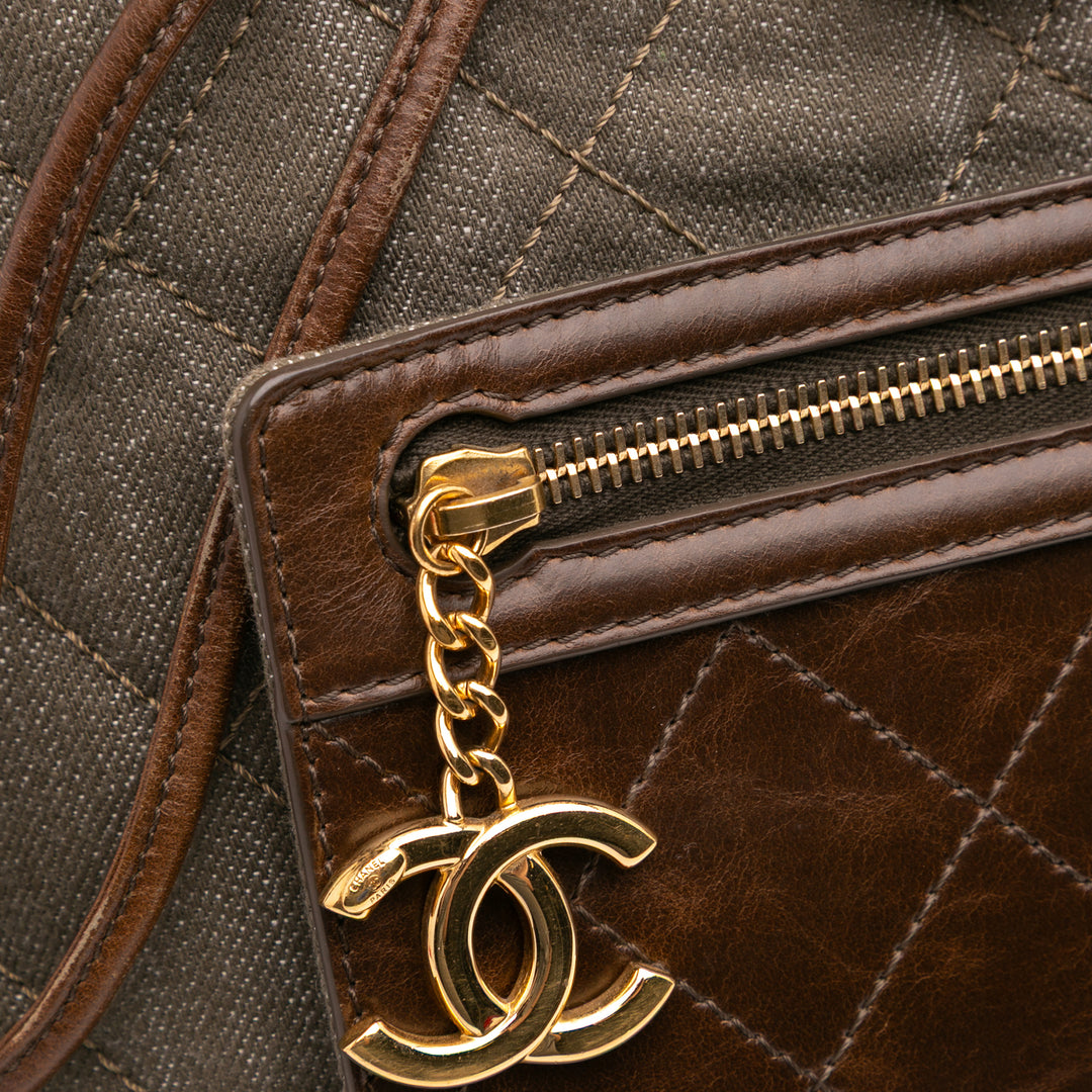 CC Quilted Denim and Calfskin Backpack Green - Gaby Paris