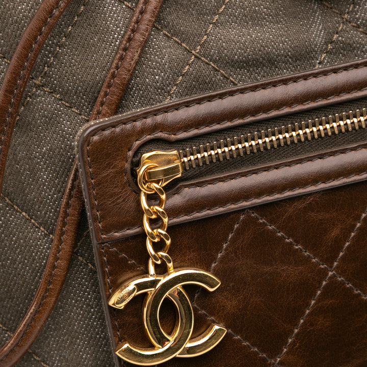 CC Quilted Denim and Calfskin Backpack Green - Gaby Paris