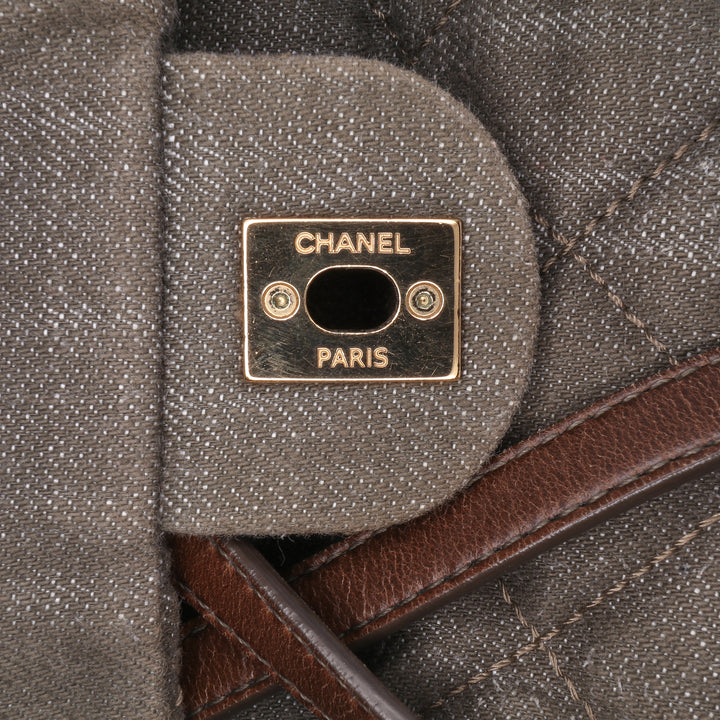 CC Quilted Denim and Calfskin Backpack Green - Gaby Paris