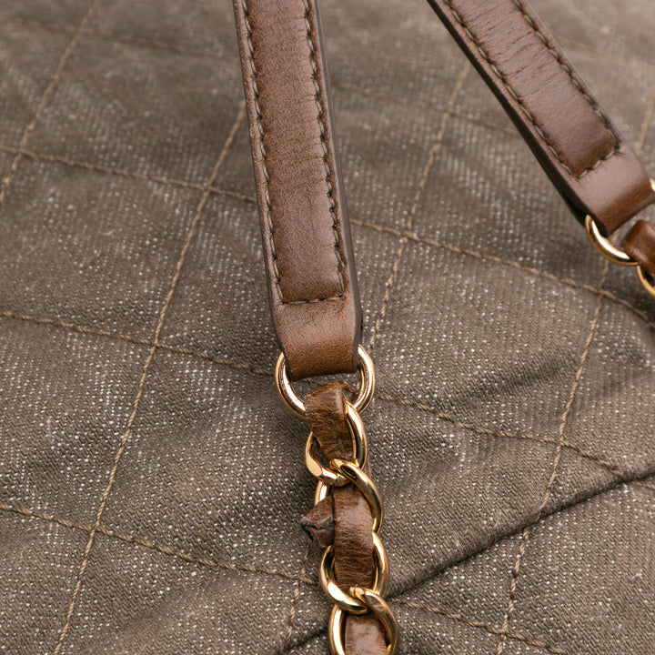 CC Quilted Denim and Calfskin Backpack Green - Gaby Paris