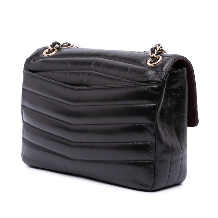 Chevron Shiny Lambskin Miroir Flap Black - Gaby Paris