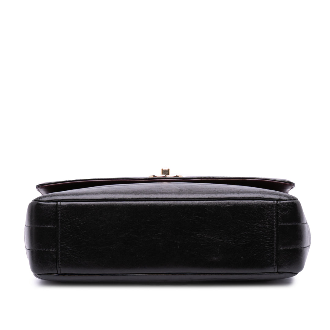 Chevron Shiny Lambskin Miroir Flap Black - Gaby Paris