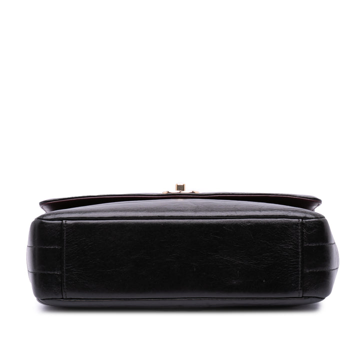 Chevron Shiny Lambskin Miroir Flap Black - Gaby Paris