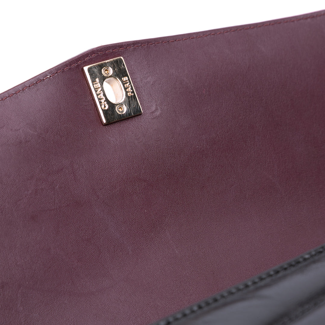 Chevron Shiny Lambskin Miroir Flap Black - Gaby Paris