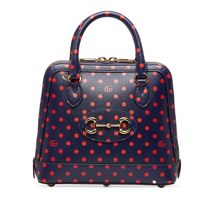 Small Horsebit 1955 Polka Dot Top Handle Satchel Blue - Gaby Paris