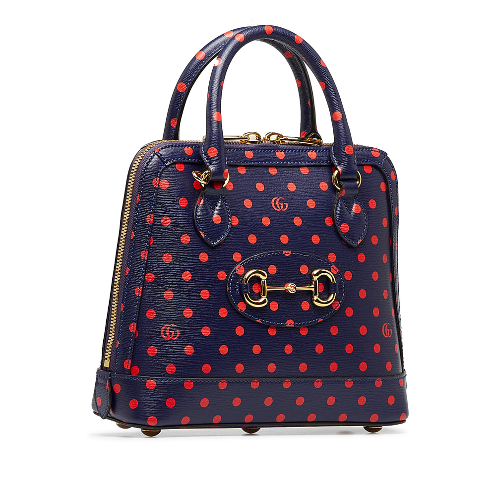 Small Horsebit 1955 Polka Dot Top Handle Satchel Blue - Gaby Paris