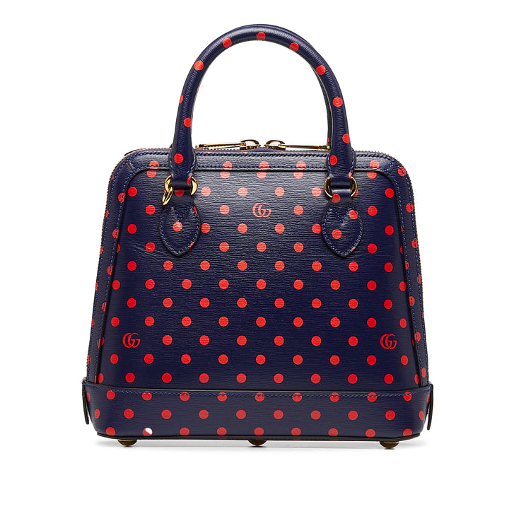 Small Horsebit 1955 Polka Dot Top Handle Satchel Blue - Gaby Paris