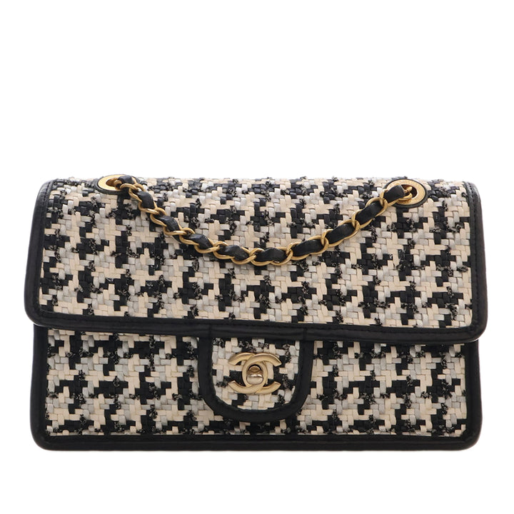 CC Tissé et Viscose Houndstooth Rabat simple Cuir d'agneau Noir