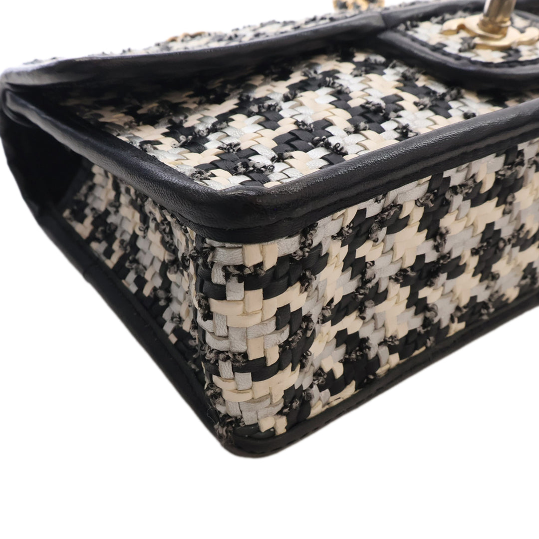 CC Tissé et Viscose Houndstooth Rabat simple Cuir d'agneau Noir