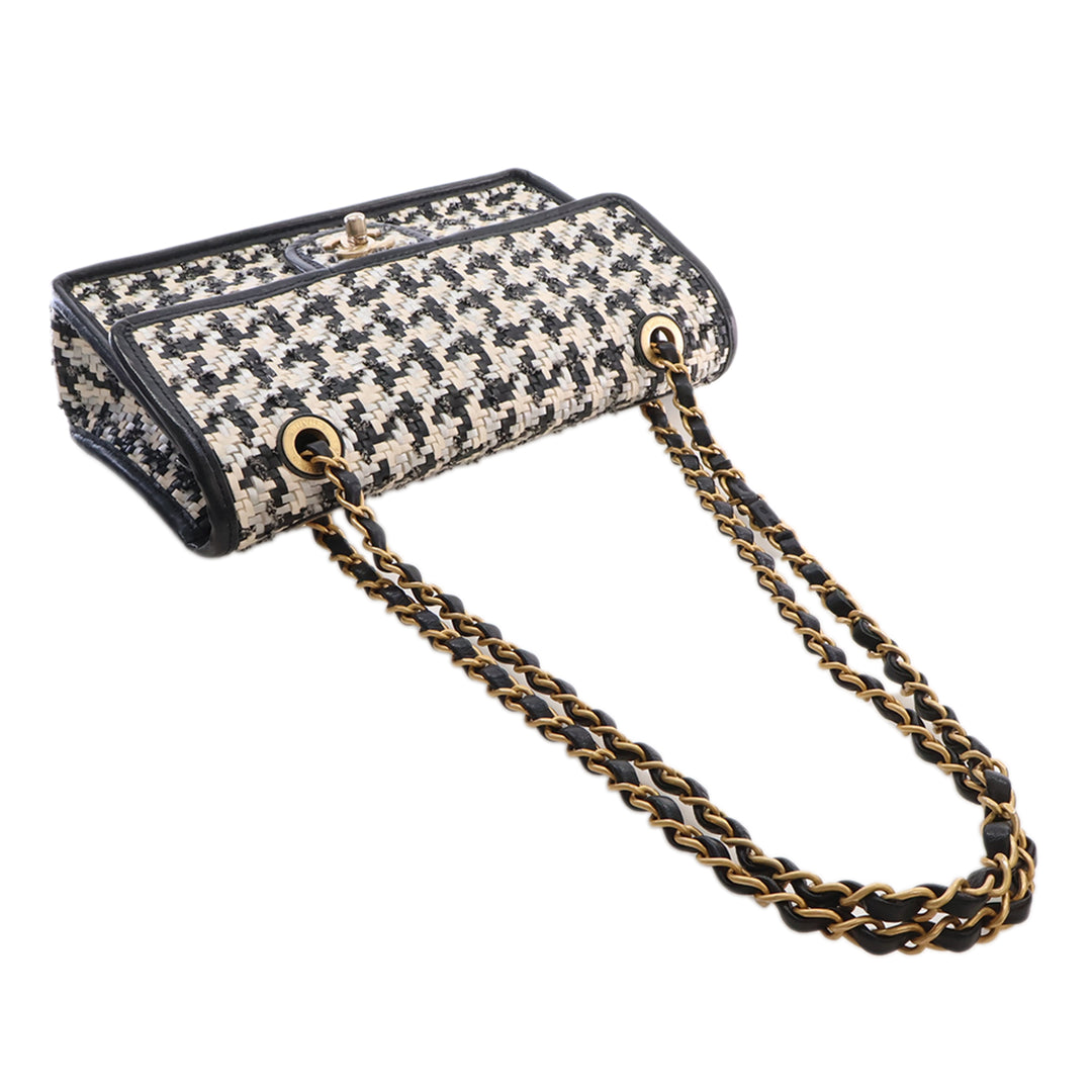 CC Tissé et Viscose Houndstooth Rabat simple Cuir d'agneau Noir
