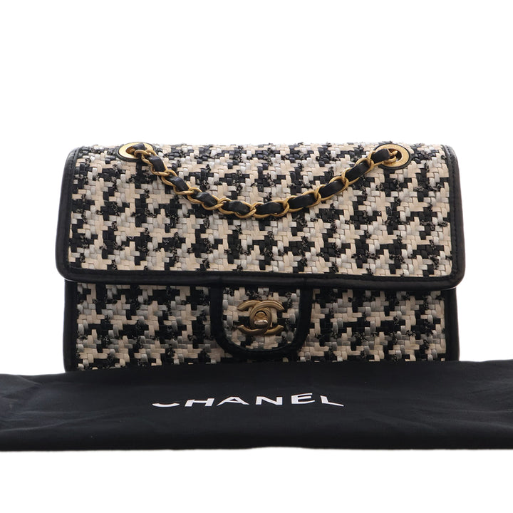 CC Tissé et Viscose Houndstooth Rabat simple Cuir d'agneau Noir