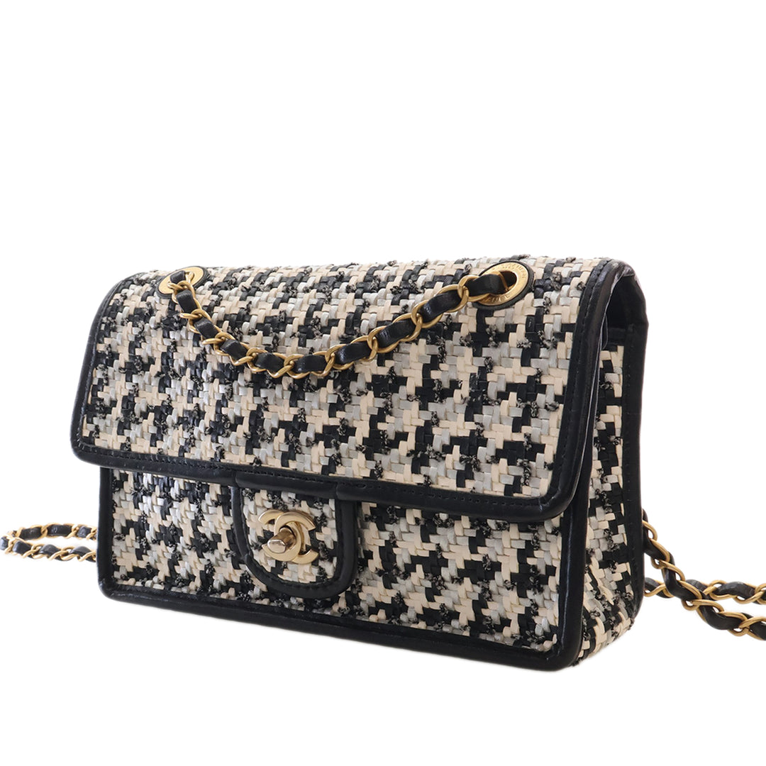 CC Tissé et Viscose Houndstooth Rabat simple Cuir d'agneau Noir