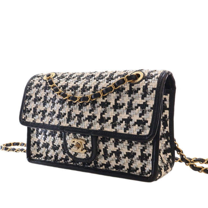 CC Tissé et Viscose Houndstooth Rabat simple Cuir d'agneau Noir