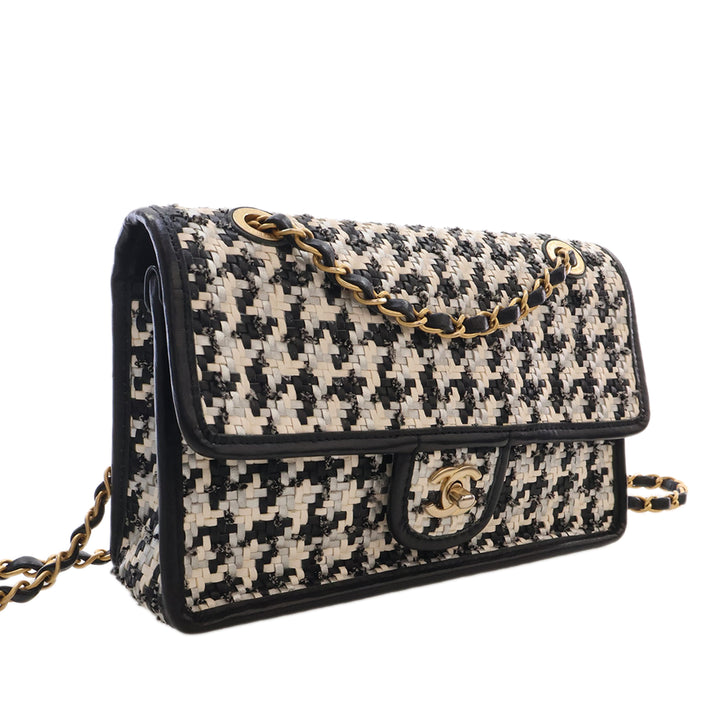CC Tissé et Viscose Houndstooth Rabat simple Cuir d'agneau Noir