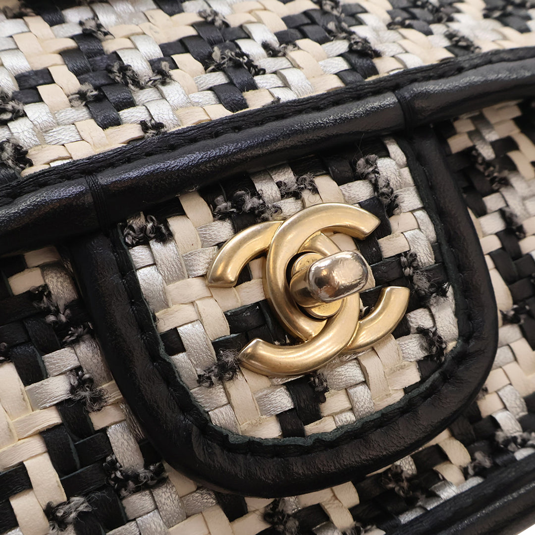 CC Tissé et Viscose Houndstooth Rabat simple Cuir d'agneau Noir