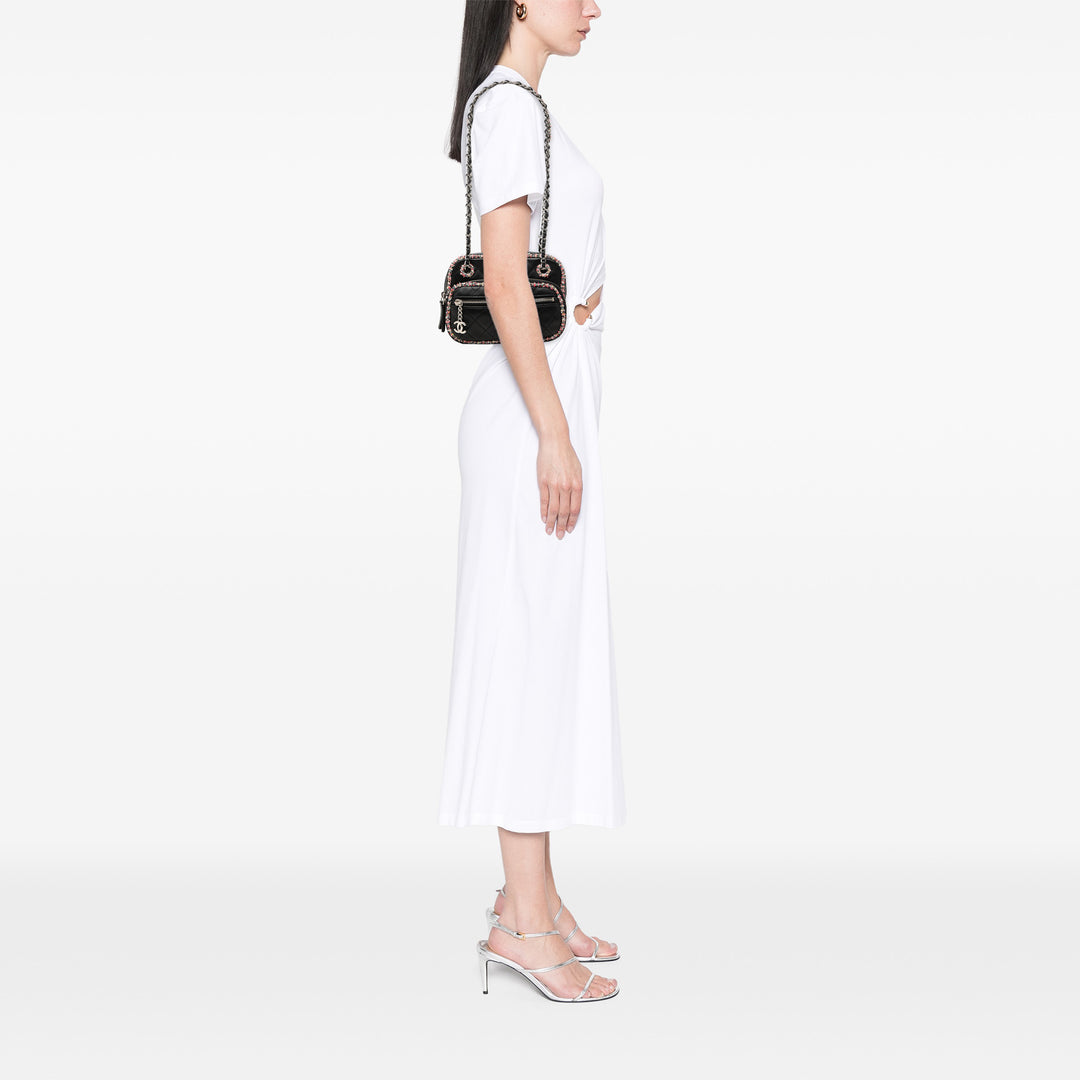 Chanel CC Matelassé Elegant Trim Front Zippé Sac caméra Cuir d'agneau