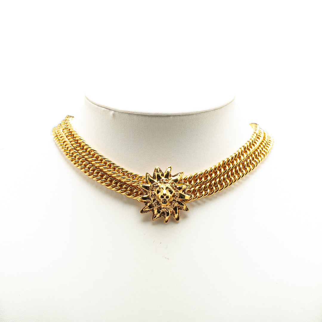 Gold Plated Lion Head Choker Necklace Gold - Gaby Paris